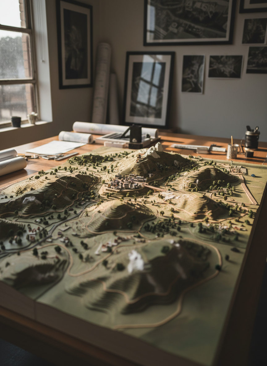 Maqueta topográfica fabricada por BSDI para análisis de paisaje